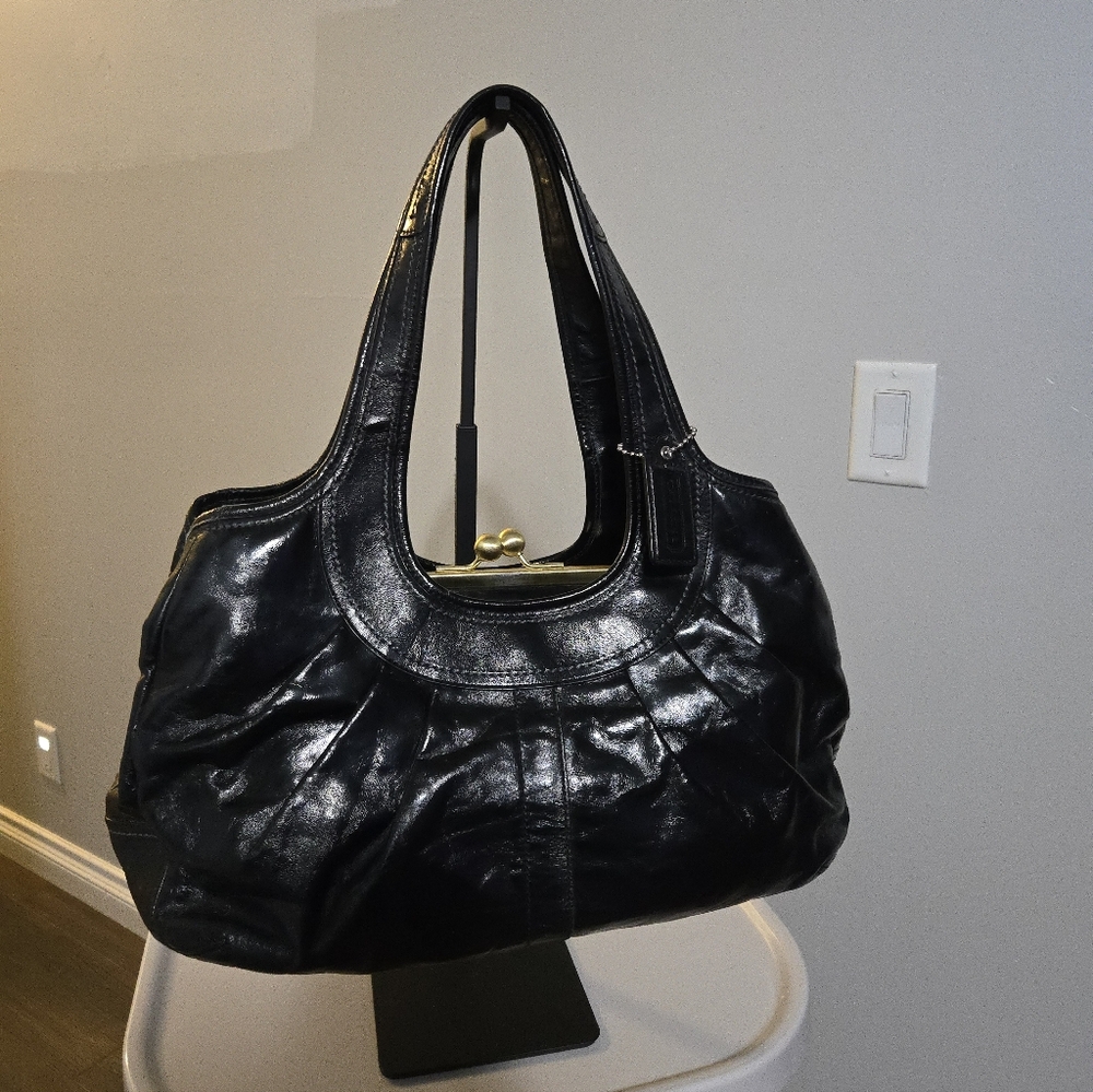 Coach Y2K Ergo Pleated Black Patent Leather #12520